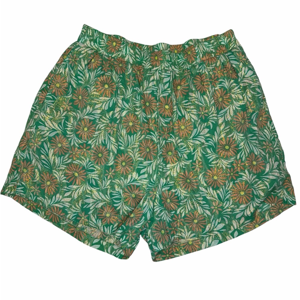 Hudson Gray (Anthropologie) Floral Green and Metallic Shorts - Picture 2 of 5